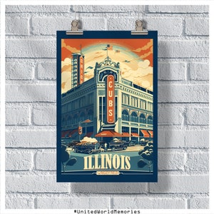 Poster di viaggio dell'Illinois, Poster di Wrigley Fields, Poster vintage dell'Illinois, Decorazione della parete, Poster dello stato dell'Illinois, Stampa dell'Illinois, Poster di Chicago