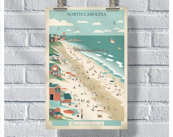 North Carolina Travel Poster, NC Wall Poster, North Carolina Vintage Poster, Wall Decor, North Carolina Print, NC Retro Poster