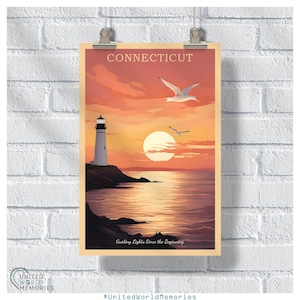 Lighthouse on the Sound Connecticut Poster, Connecticut Travel Print