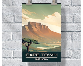 Cape Town Table Mountain Poster, Cape Town Travel Poster, South Africa Poster, Cape Town Vintage Retro Poster, Africa Wall Art