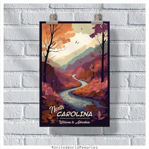 North Carolina Travel Poster, Welcome To Aventure Poster, North Carolina Vintage Poster, Wall Decor, North Carolina Print, NC Retro Poster