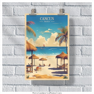Cancun Mayan Riviera Beach Poster, Cancun Travel Poster, Mexico Poster, Mexico Travel Print, Cancun Wall Art, Cancun Vintage Retro Poster