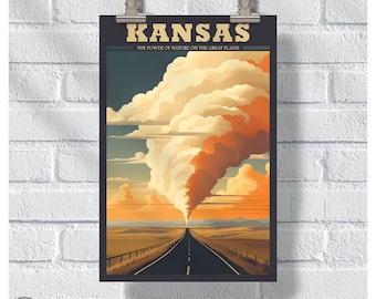 Poster del dramma Tornado Alley, stampa di viaggio Kansas USA