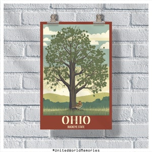 Poster di viaggio dell'Ohio, Poster dello stato di Buckeye, Poster vintage dell'Ohio, Decorazione della parete, Poster dello stato, Stampa dell'Ohio, Poster retrò dell'Ohio, Arte della parete dell'Ohio