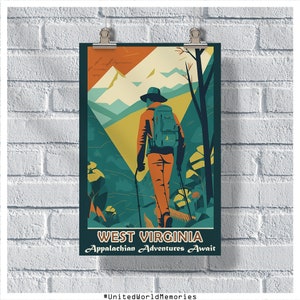 West Virginia Reise Poster, Appalachian Adventures Await Poster, West Virginia Vintage Poster, Wand-Dekor, West Virginia Print, WV Poster