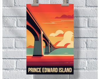 May include: A colourful illustration of a bridge over water with a sunset sky in the background. The text "PRINCE EDWARD ISLAND" is at the bottom of the image. The hashtag "#UnitedWorldMemories" is at the bottom of the image.