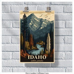 Poster di viaggio dell'Idaho, Poster dell'Idaho, Poster vintage dell'Idaho, Decorazione della parete, Stampa dell'Idaho, Poster retrò dell'Idaho, Arte della parete dell'Idaho, Poster dell'avventura dell'Idaho
