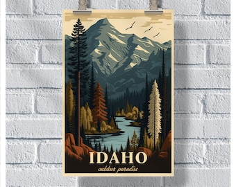 Idaho Travel Poster, Idaho Poster, Idaho Vintage Poster, Wall Decor, Idaho Print, Idaho Retro Poster, Idaho Wall Art, Idaho Adventure Poster