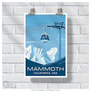 Mammoth Minimalist Gondola Poster, Mammoth Ski Resort Print, California Ski Snowboarding Retro Wall Art, Ski Lover Gift