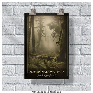 Plakat podróżniczy do Waszyngtonu, plakat Olympic National Park, wydruk Hoh Rainforest, plakat Washington DC, wydruk Washington, plakat retro Washington