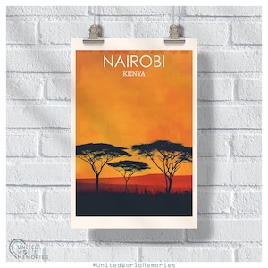Nairobi Minimalist Acacia Sunset Poster, Nairobi Travel Print, Kenya Retro Wall Art, Kenya Gift