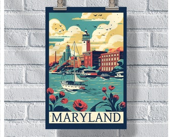 Maryland Poster, Maryland Travel Poster, Old Line State Poster, Maryland Vintage Poster, Wall Decor, Maryland Print, Maryland Retro Art