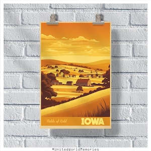 Iowa Travel Poster, Iowa Fields Of Gold Poster, Iowa Vintage Poster, Wall Decor, State Poster, Iowa Print, Iowa Retro Poster, Iowa Wall Art