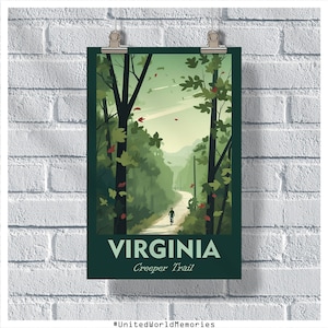 Affiche de voyage de Virginie, affiche de sentier de plante grimpante, affiche vintage de Virginie, décoration murale, affiche d'état, impression de Virginie, affiche rétro de Virginie