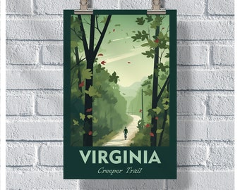 Pôster de viagem da Virgínia, pôster da trilha trepadeira, pôster vintage da Virgínia, decoração de parede, pôster do estado, impressão da Virgínia, pôster retrô da Virgínia
