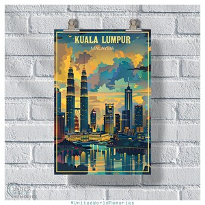 Kuala Lumpur Skyline Harmony Poster, Malaysia Art, Malaysia Vintage Retro Poster, Travel Lover Gift, Malaysia Kuala Lumpur Print