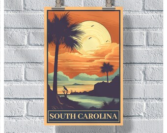 South Carolina Travel Poster, Welcome To SC Poster, SC Vintage Poster, Wall Decor, South Carolina Print, SC Poster, South Carolina Gift