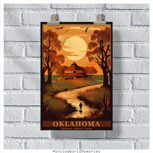 Oklahoma Travel Poster, Chickasaw Cultural Center Poster, Oklahoma Vintage Poster, Wall Decor, Oklahoma Print, Oklahoma Retro Poster