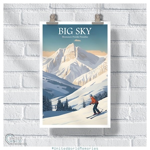 Big Sky Ski Resort Adventure Poster, Montana Ski Resort Print, Snowboarding Wall Art, Big Sky Gift, US Montana Travel Poster