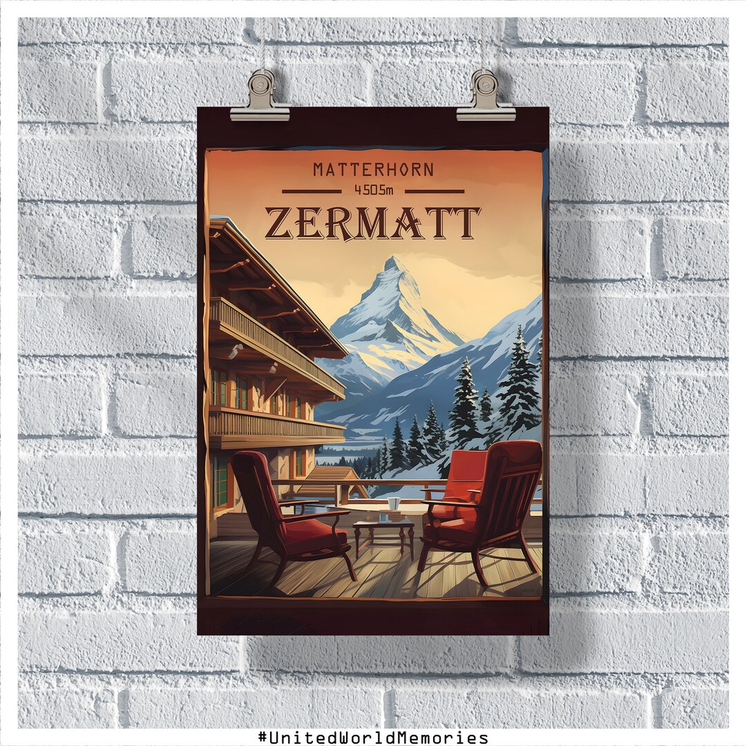 Zermatt Matterhorn Poster, Zermatt Wall Art, Zermatt Ski Resort Print