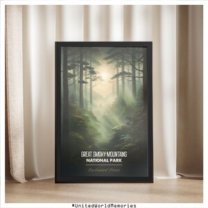 Cartel del Parque Nacional de las Grandes Montañas Humeantes, Cartel del Bosque Encantado, Impresión de las Montañas Humeantes, Cartel del Parque Nacional