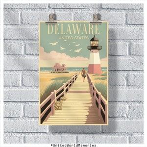 Cartel de viaje de Delaware, cartel de EE. UU. Delaware, cartel vintage de Delaware, decoración de la pared, cartel estatal, impresión de Delaware, cartel retro de Delaware