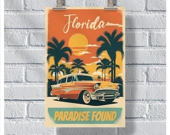 Florida Travel Poster, Florida Poster, Florida Vintage Poster, Wall Decor, State Poster, Florida Print, Florida Retro Poster