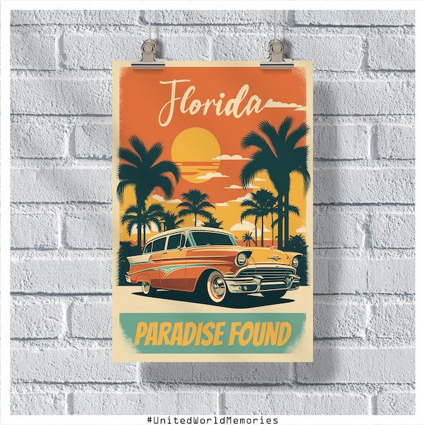 Florida Travel Poster, Florida Poster, Florida Vintage Poster, Wall Decor, State Poster, Florida Print, Florida Retro Poster