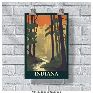 Cartaz de viagem de Indiana, pôster de Indiana, pôster vintage de Indiana, decoração de parede, pôster do estado de Indiana, impressão de Indiana, pôster retrô de Indiana