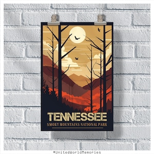 Tennessee Travel Poster, Smoky Mountains National Park Poster, Tennessee Vintage Poster, Wall Decor, Tennessee Print, Tennessee Retro Poster