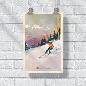 Cartel de serenidad de Aspen Snowmass Summit, impresión de la estación de esquí de Colorado, arte de pared retro de snowboard de esquí, regalo de esquí para ella, regalo de esquí de mujer
