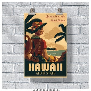 Cartaz de viagens do Havaí, pôster do Havaí, pôster vintage do Havaí, decoração de parede, pôster do estado de Aloha, impressão do Havaí, pôster retrô do Havaí, pôster de Aloha