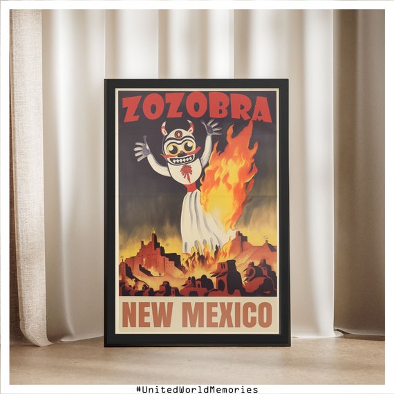 New Mexico Travel Poster, Zozobra Poster, New Mexico Vintage