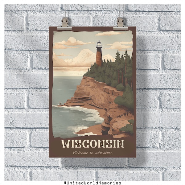 Wisconsin Vintage Poster Etsy