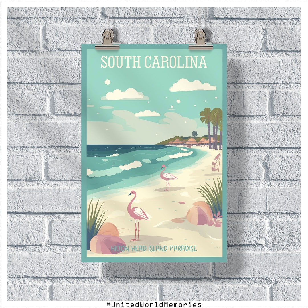 South Carolina Travel Poster, Hilton Head Island Poster, SC Vintage ...
