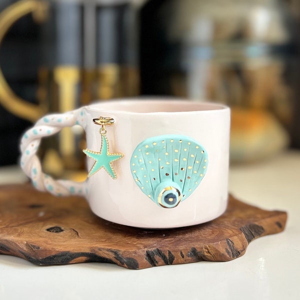 Ceramic mug, coffee cup, ceramic, mug , cup,24 k gold, handmadeceramicmug, christmas mug, christmas gift, birthday, evil eye mug