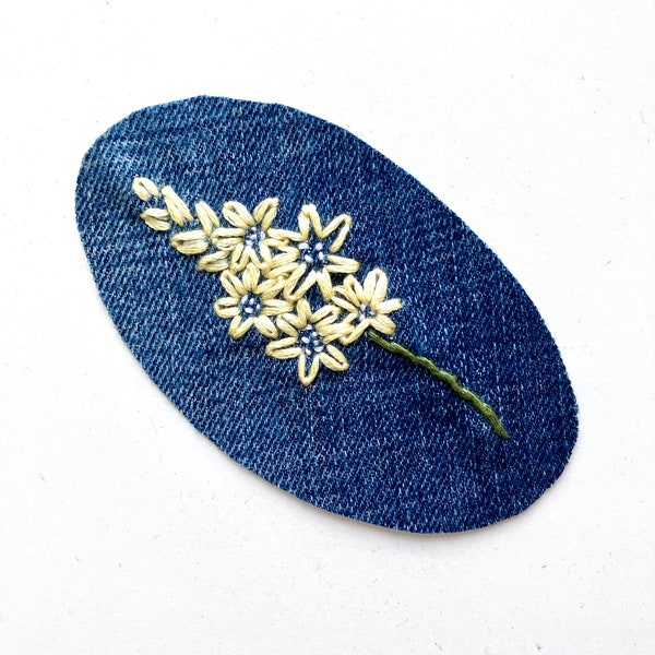 Iron-On Hand Embroidered Floral Appliqué / Easy to Apply / Flowers / Handmade / T-shirt Appliqué / Children’s Shirt / Upcycled Material