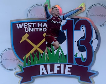 West Ham Inspired Cake Topper Personalised | Football Birthday Cake Decoration | Custom Name and Age | Claret and Blue Party Decor