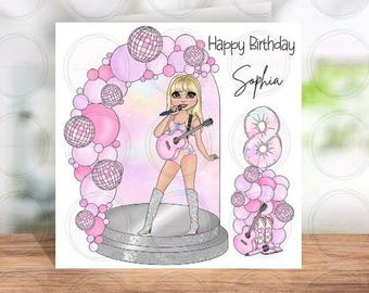 Popstar Birthday Card, girl Card, Taylor fan, friendship, card for girl, birthday age card, number balloons, Daugher, sister.