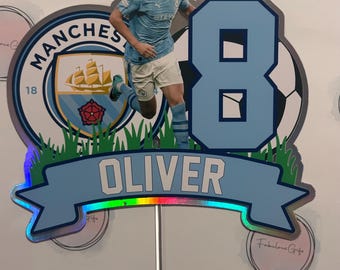 Personalised Man City Cake Topper, Football Cake Topper, Soccer Birthday Decor, Manchester Theme Party, Custom Name Age Topper.