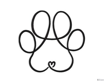 Diseño de bordado a máquina de corazón con huella de perro - 6 tamaños, diseño de bordado de contorno de huella de animal, bordado "Amo a mi mascota", descarga instantánea
