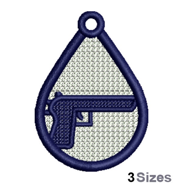 FSL Police Firearm Machine Embroidery Design - 3 Sizes, Freestanding Lace Earring Embroidery Pattern, FSL Teardrop Ornament Embroidery
