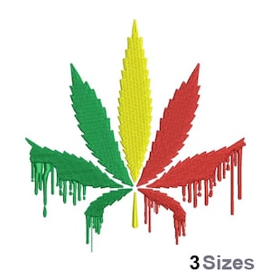 Marijuana Leaf Dripping - Machine Embroidery Design - 3 Sizes, Cannabis Plant Embroidery Pattern