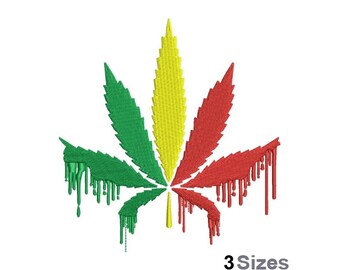 Marijuana Leaf Dripping - Machine Embroidery Design - 3 Sizes, Cannabis Plant Embroidery Pattern