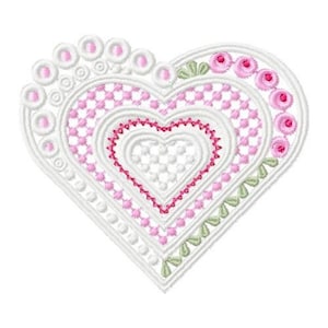 FSL Decorative Heart - Machine Embroidery Design, Freestanding Lace Earring Embroidery Pattern, FSL Heart Ornament Embroidery Design