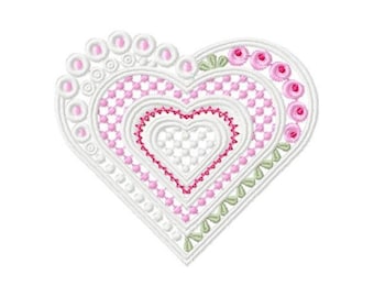 FSL Decorative Heart - Machine Embroidery Design, Freestanding Lace Earring Embroidery Pattern, FSL Heart Ornament Embroidery Design