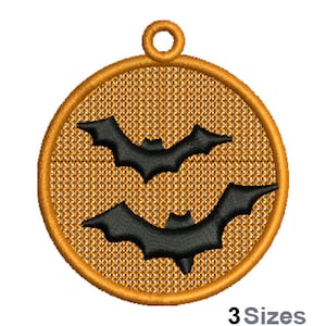 FSL Halloween Fledermäuse Maschinenstickerei, freistehende Spitze Ohrring Stickmuster, FSL Kreis Ornament Stickdatei