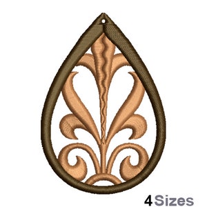 FSL Decoration Machine Embroidery Design - 3 Sizes, Freestanding Lace Earring Embroidery Pattern, FSL Teardrop Ornament Embroidery Design