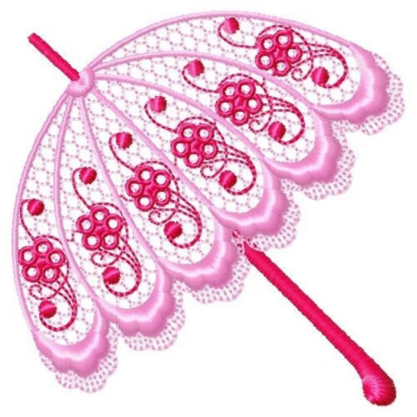 FSL Beautiful Floral Umbrella - Machine Embroidery Design, Freestanding Lace Earring Embroidery Pattern, FSL Decorative Umbrella Ornament