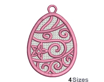 FSL Decorative Easter Egg - Machine Embroidery Design - 4 Sizes, Freestanding Lace Earring Embroidery Pattern, FSL Easter Ornament Design